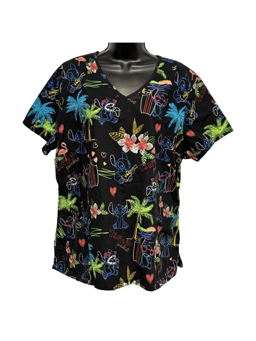Disney Lilo Stitch Scrub Top Tropical Paradise Neon Size 2XL